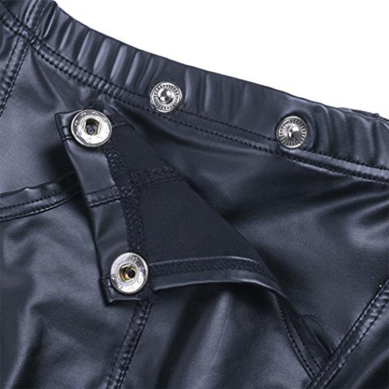 Men's Sexy Patent Leather Imitation Leather U Convex Button Low Waist Flat Angle Briefs