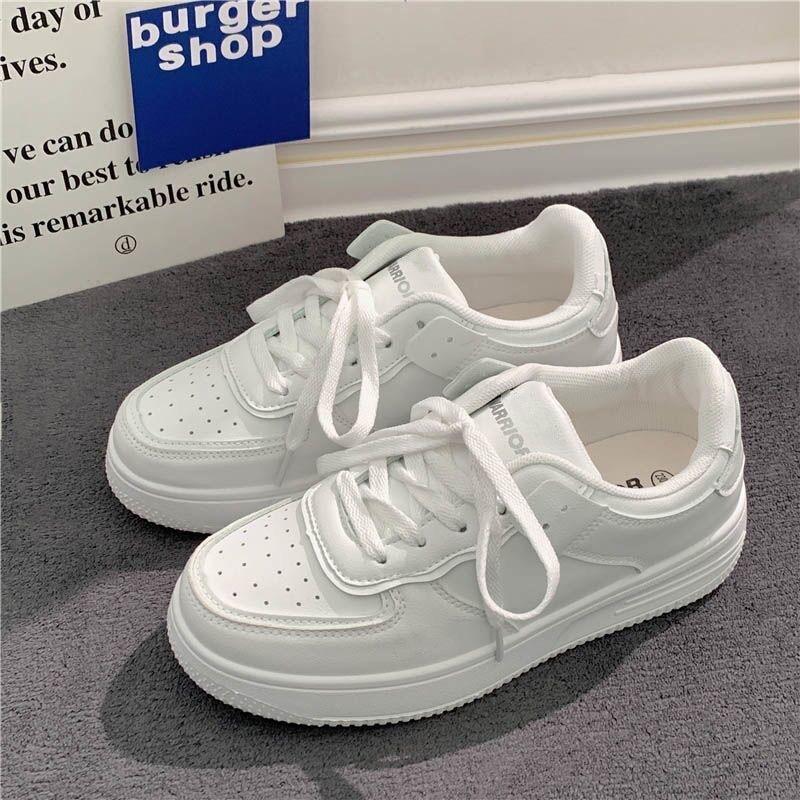 Little White Shoes Spring and Autumn New Thick-soled Pure White Round Head Board Shoes Student Lace-up Casual Shoes Women