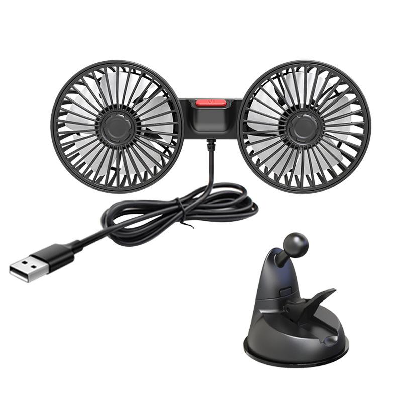 USB 5V Vehicle Mounted Fan Dual Head Electric Air Circulator 360 Degree Rotation Adjustable 3 Speeds Car Electrical Appliances