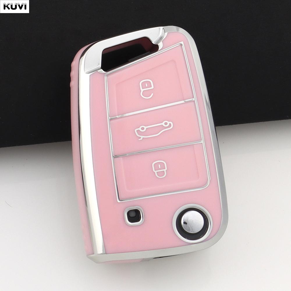 Soft TPU Car Key Case Cover For 3 4 Buttons VW Volkswagen Golf 7 MK7 Tiguan MK2 For SEAT Ateca Leon FR 2 Ibiza For Skoda Octavia