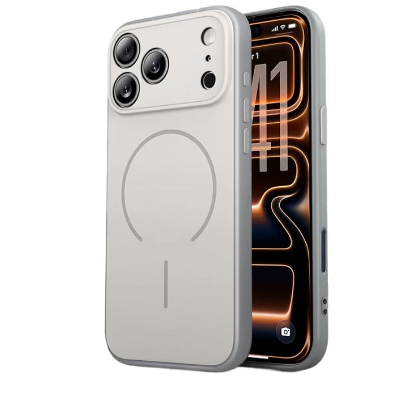 POZZO Apple iPhone 17 Pro Case Full Coverage Ultra-Thin Magsafe Magnetic Anti-Drop Matte Colorblock Protective Cover Vintage White