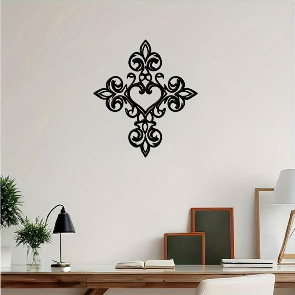 Black Iron Wall Art Heart Cross Metal Decor for Home Wedding Gift