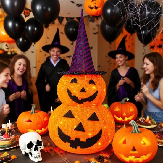 3FT Halloween Collapsible Pumpkin Decoration Battery Operated Light Up Pumpkin Light Pop Up Jack-o-Lantern for Indoor Outdoor Yard Porch Holiday Decor