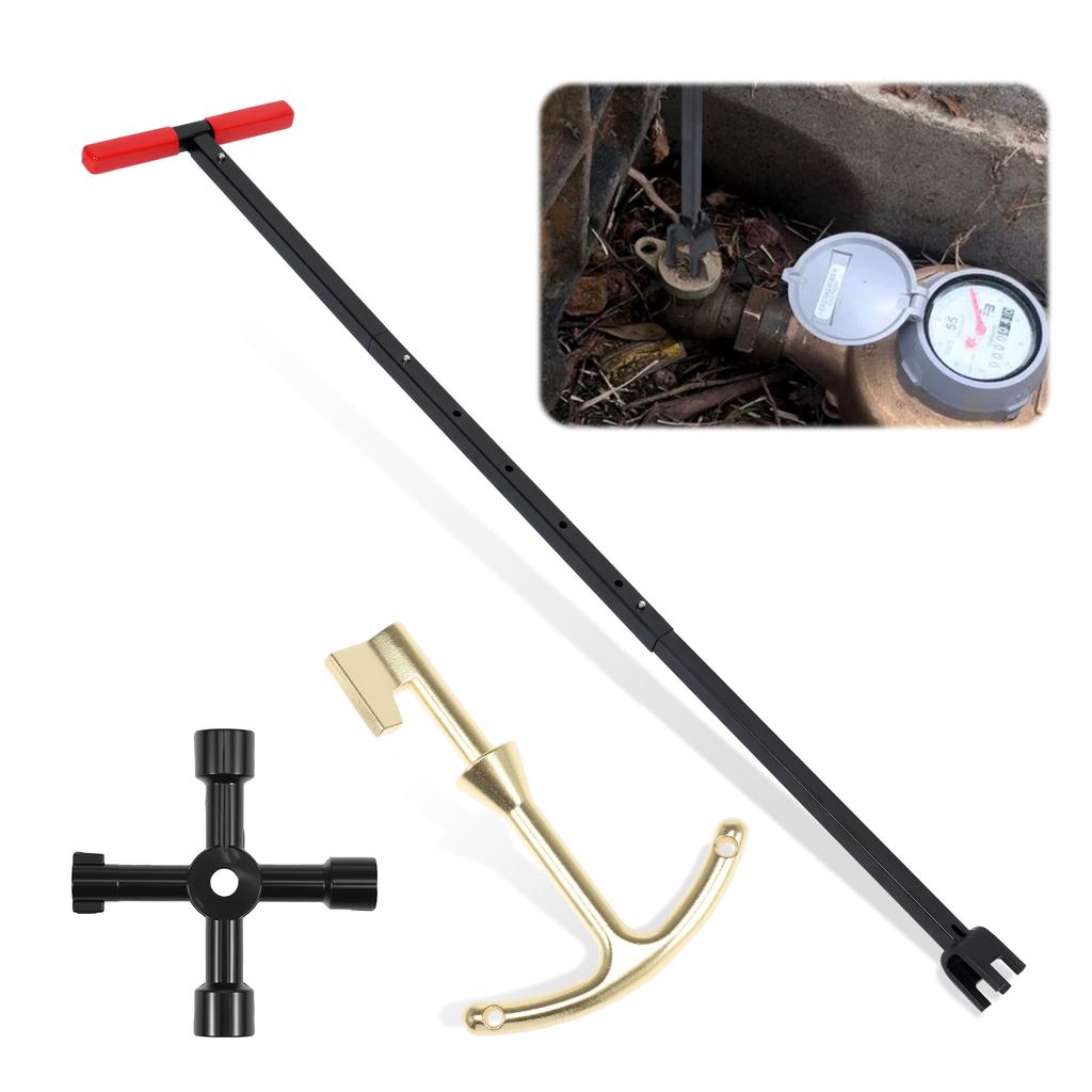 Zestaw kluczy do wodomierza 16"/17"/Teleskopowy Wielofunkcyjny Klucz do Licznika z Rękojeścią T Otwarcie Kluczem 3/4" Narzędzia do Zamykania Wody Klucz do Wody