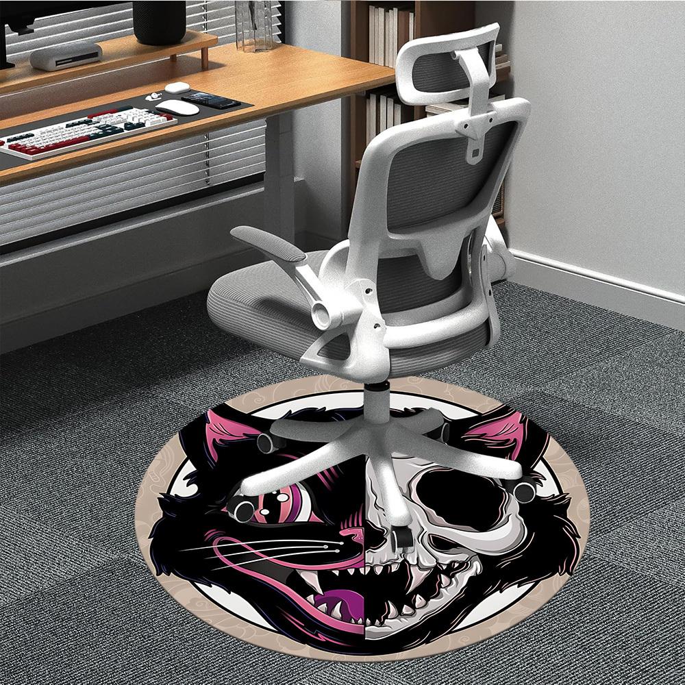 

1pc Cat Skull Office Round Area Rug, Under Office Chairs Bedroom Living Room Home Decor, Room Deco, Available in Various Sizes 142 80cm by 80cm