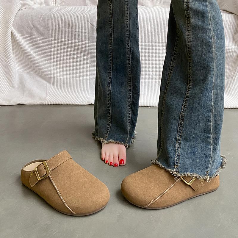 CRLAYDK Vintage Women's Comfort Mules Adjustable Buckle Slip On Slippers Closed Toe Casual Walking Open Back Shoes for Lady