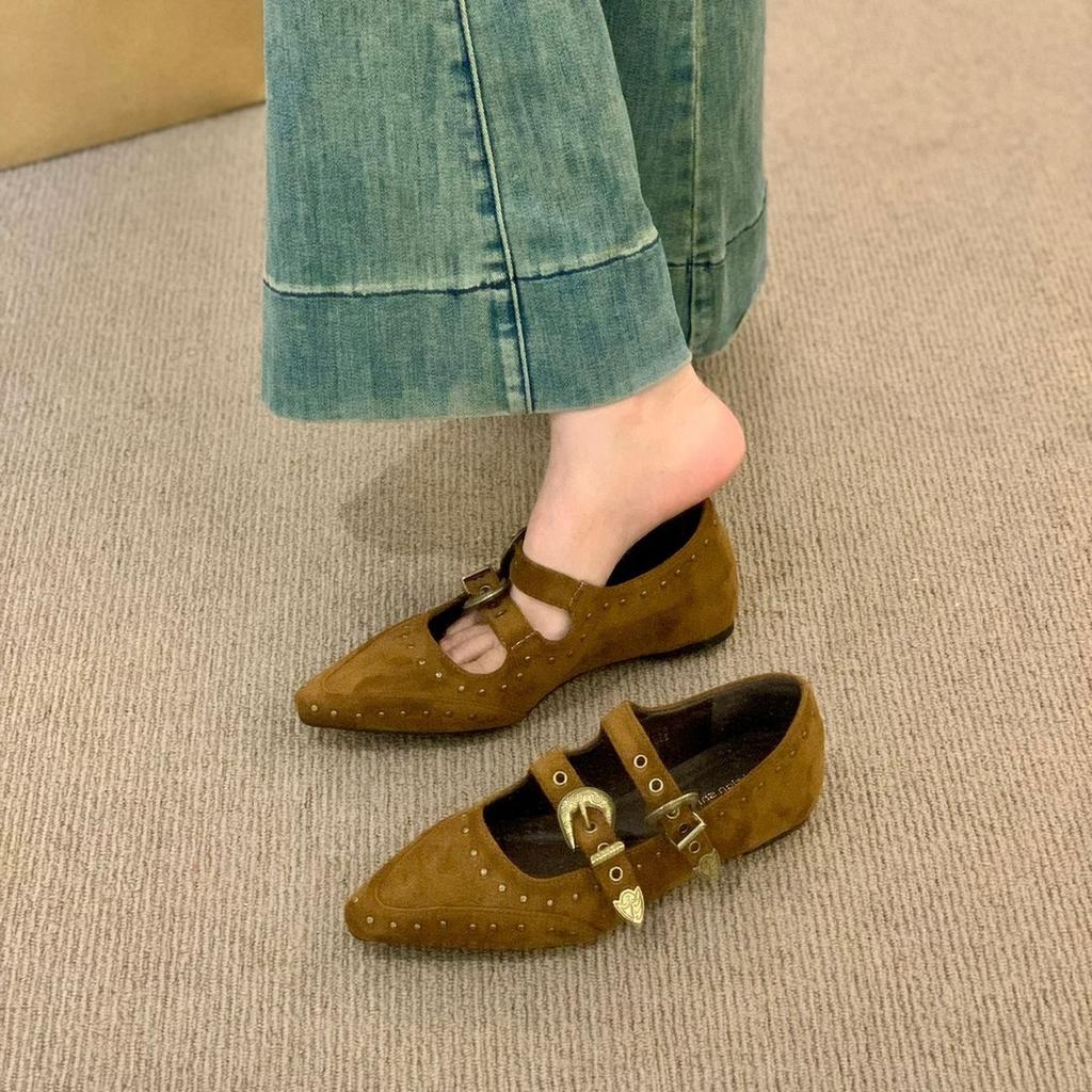 Retro spitz zulaufende Zehenpartie, flacher Ausschnitt, Innenhöhe erhöhend, Dameneinzelschuhe, 2025 neues Design, französischer Spätabend-Wind, Mary Jane Schuhe