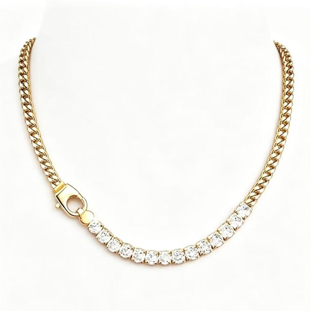 Shangxin Titanium Steel Cuban Chain Splicing Zircon Tennis Chain Light Luxury Personality Men's and Women's Collarbone Necklace