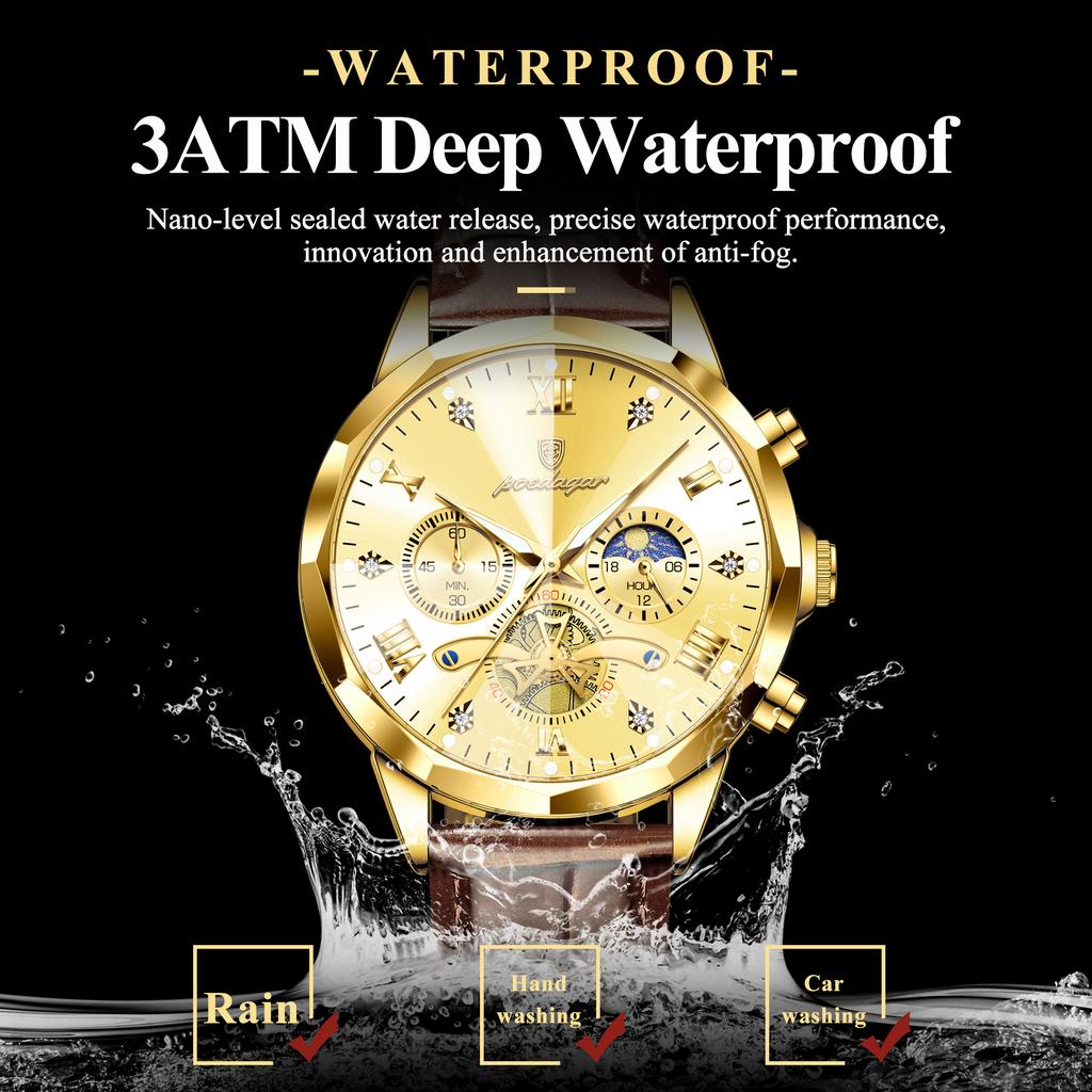 POEDAGAR Luxury Men Clock Waterproof Luminous Chronograph Leather Fashion Man Wristwatch High Quality Quartz Men's Watches Reloj