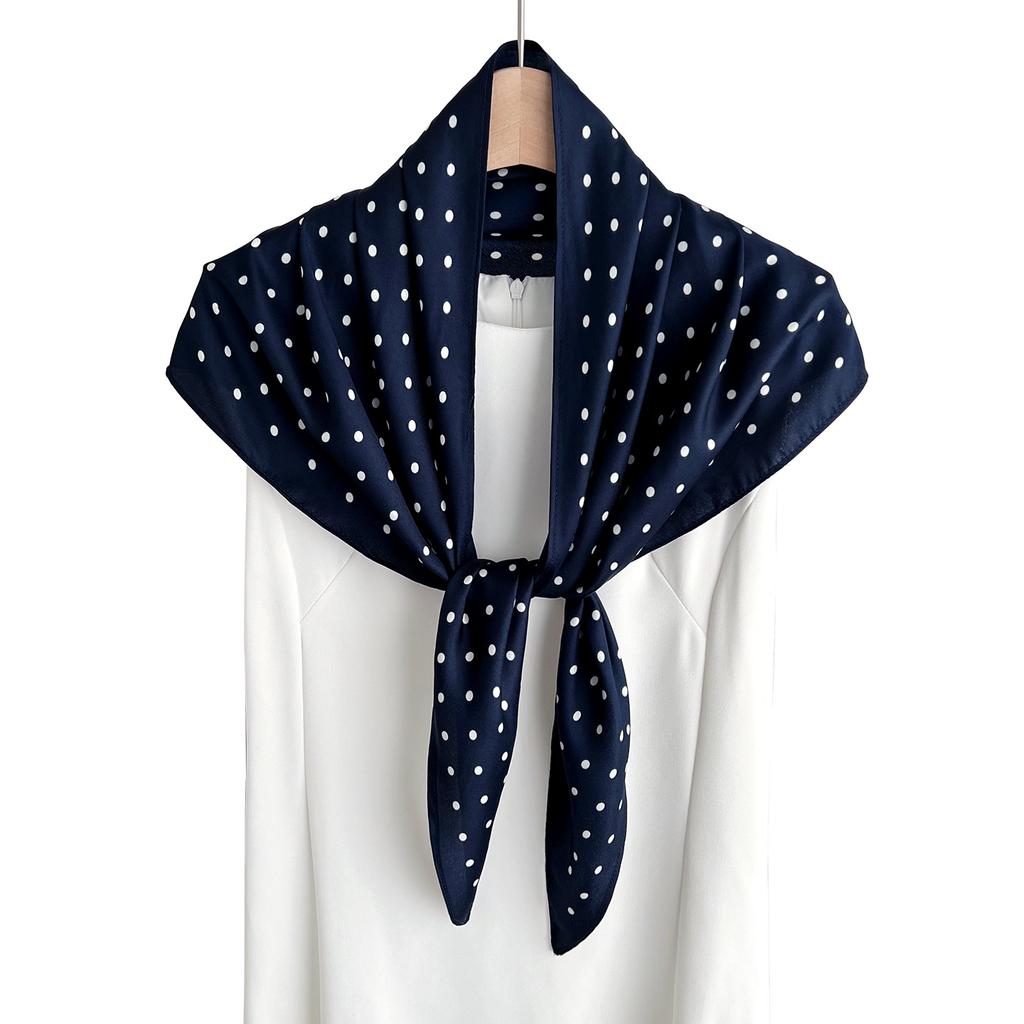 Korean Versatile Polka Dot Triangle Scarf Women's Spring Fashion Temperament Decorative Scarf Burgundy Multi-functional Headscarf Silk Scarf