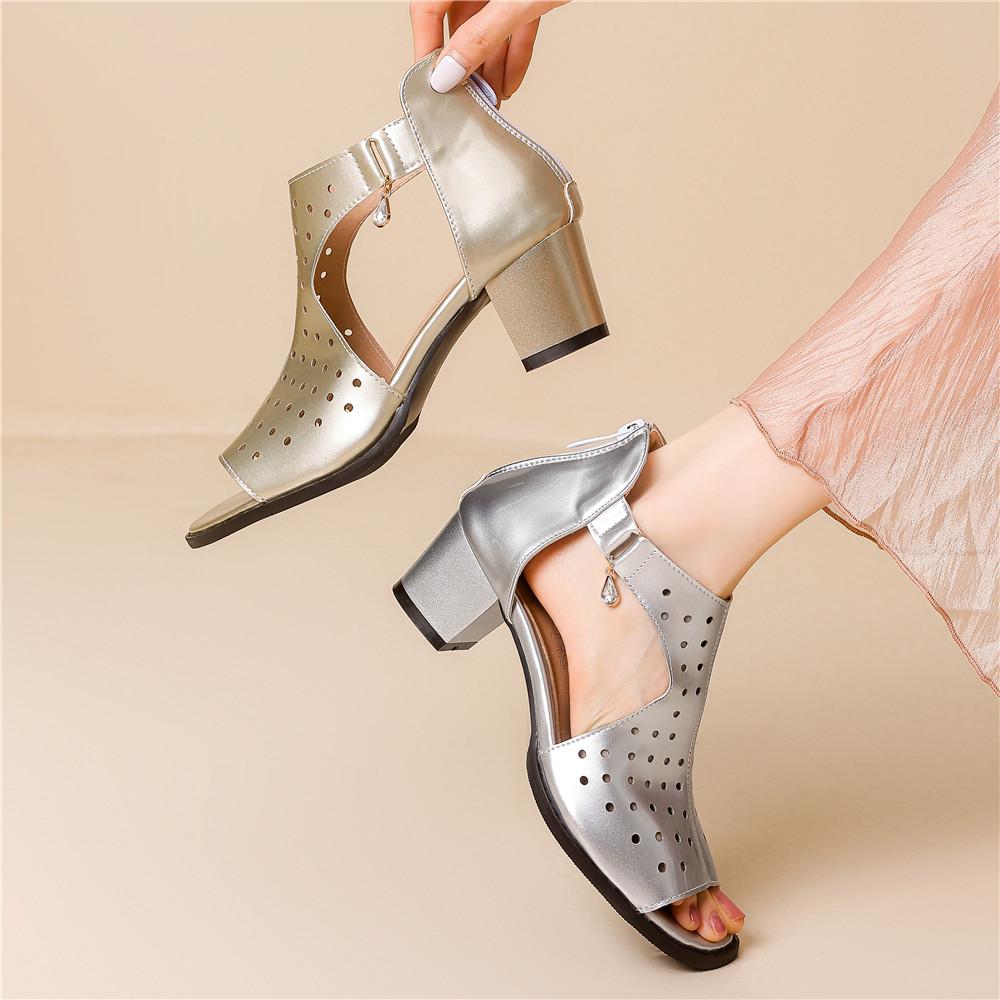 Fashion Summer Women Chunky High-Heeled Pumps Gold Silver Hollow Mesh Sandals Rome Gladiator Fish Mouth Zapatillas Mujer Elegantes
