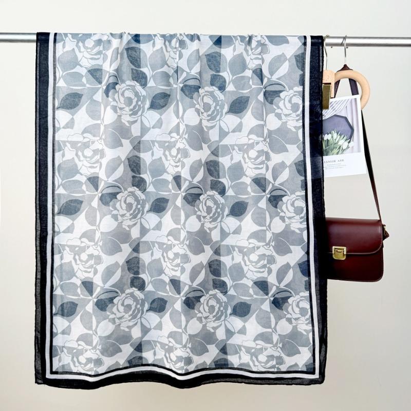 

Retro flower printing outer shawl women s INS style high value daily with cotton and linen long towel 85*180