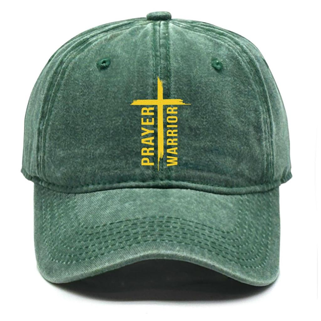 Golden Cross "PRAYER WARRIOR" Print Snapback Baseball Cap, Flat Cap Sunshade Inelastic Headwear Solid Color Adjustable Baseball Hat