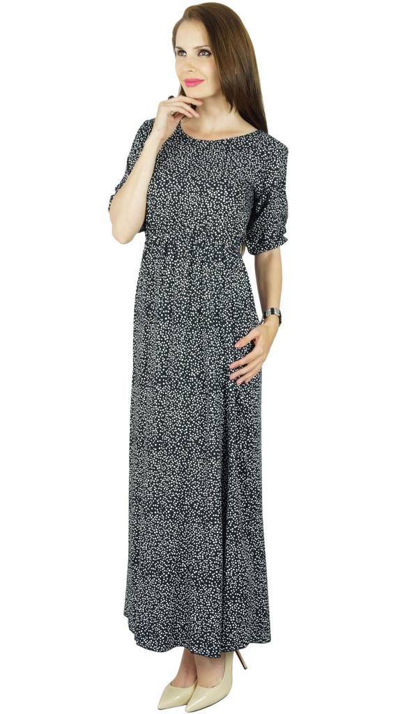 Bimba Women Black Classic Chic Style Maxi Dress Long Gown Elastic Waist