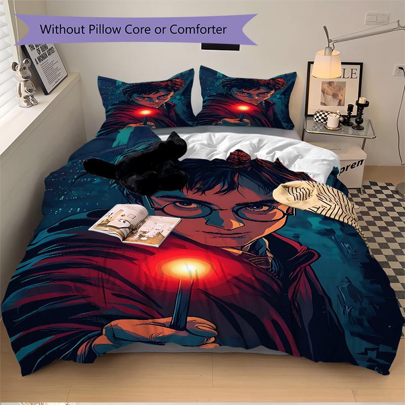 3pcs bedding set Harry Potter Includes 1 Comforter + 2 Pillowcases, Without Pillow Inserts, Soft Comfortable, Lightweight Breathable, Printe