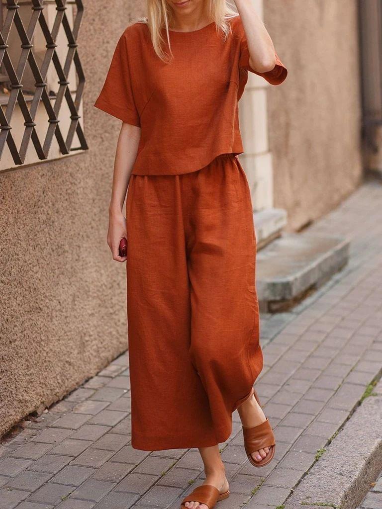 2025 Blue Plus Size Women's Short-Sleeved Two-Piece Casual Fashion Suit - European & Southeast Asian Style