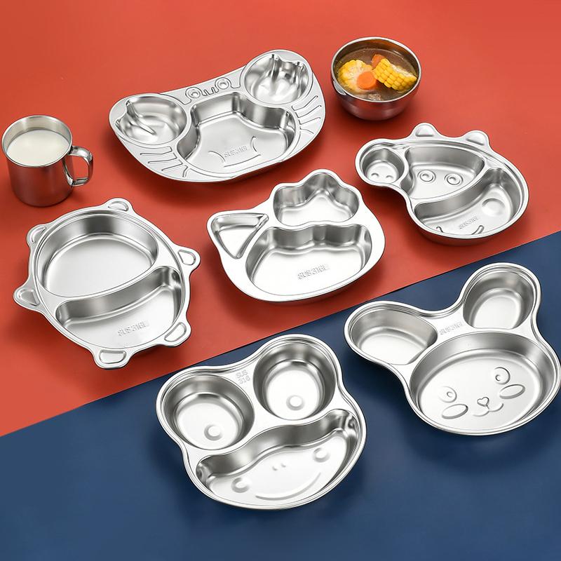 Stainless Steel Plate For Children,Canteen Divided Plate,3Grid,5Grid Dinner Plates,Dinnerware Set, Dinner Tableware
