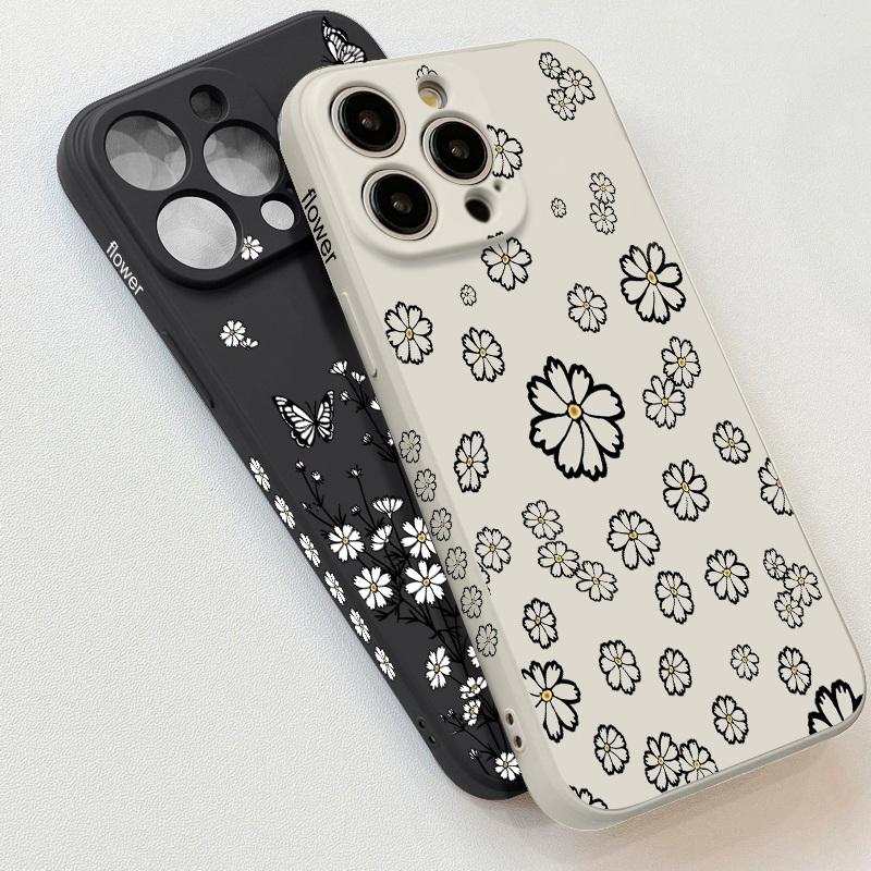 Butterfly Shell Snake Daisy Little Print Phone Case For Iphone 16 15 Plus 14 13 Pro Max 7 8 Xr Xs 11 12 Shockproof Slim Soft Plain Color Cover
