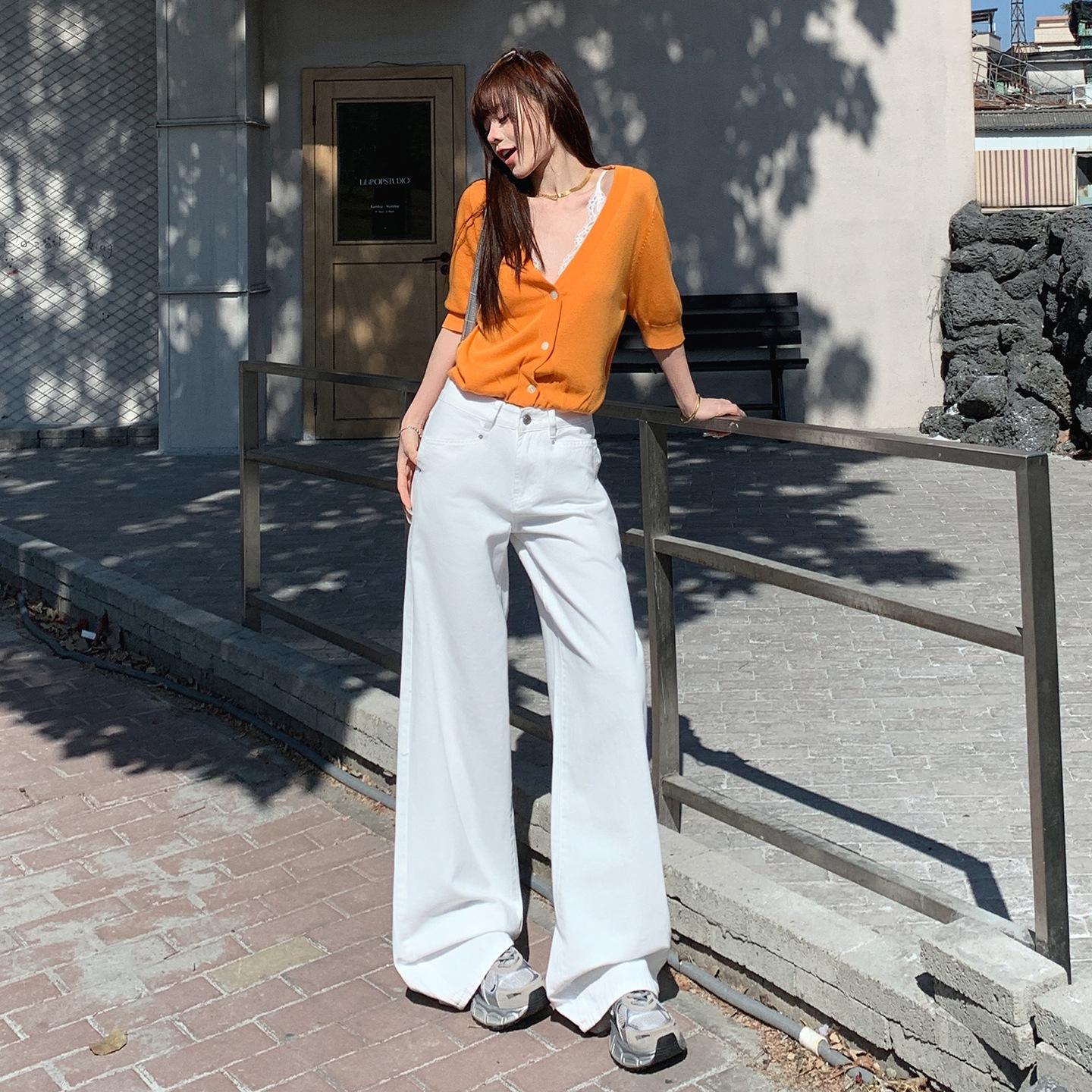 

Off-white Wide-leg High-waisted Women s Jeans - Spring 2026 Style, Slimming Casual Floor-length Pants L