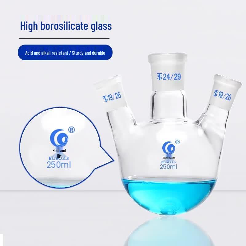 Slanted Three-Neck Round Bottom Flask, High Borosilicate Glass