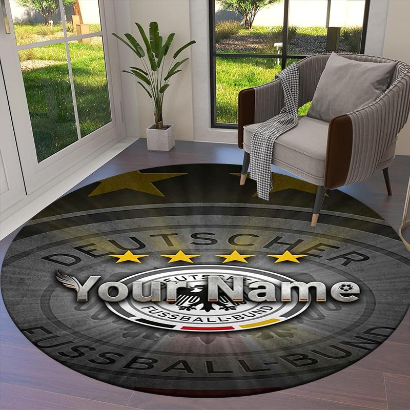 German Football Crest Custom Name Round Area Rug Carpet Rug For Living Room Bedroom Sofa Playroom Decor Nonslip Floor Mat