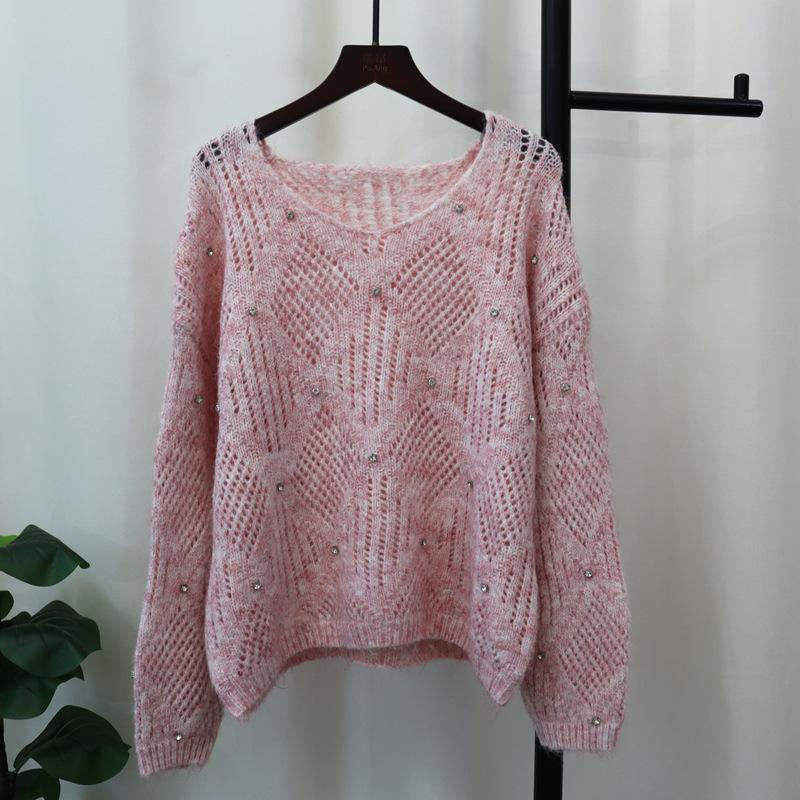 Heavy Industry Nail Drill Design Sense Knitted Sweater Top Autumn New Loose Hollow Sweater Pullover Women
