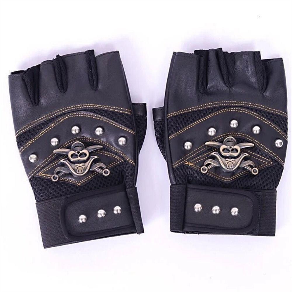 Fingerless Rivet Anti-slip Half Finger Gloves Cycling Gloves Skulls Gloves Motorcycle Gloves