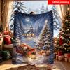 2D Flat Printing 1pc Christmas Forest Snowscape Church Holy Sleigh Gift Printed Fleece Blanket Single-Sided Printing All Seasons S
