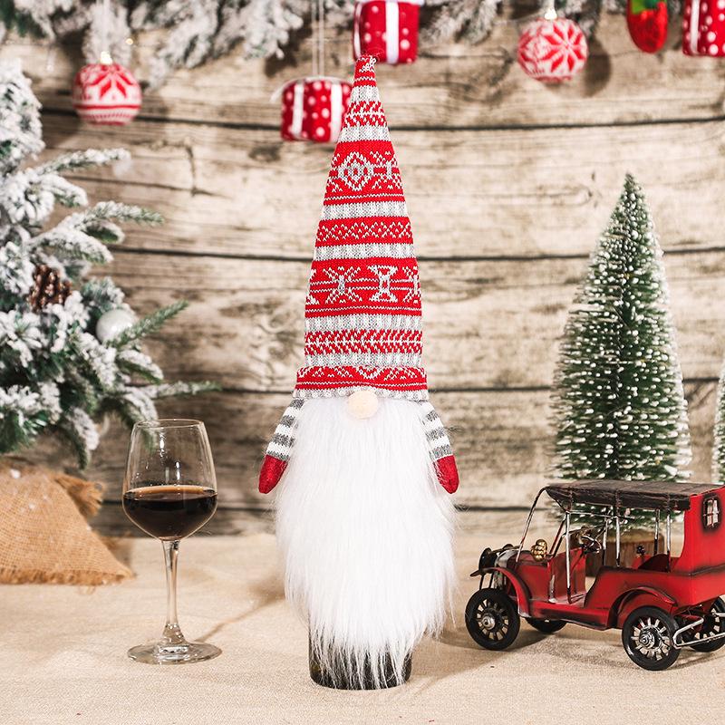 Festive Knitted Wool Santa Wine Bottle Cover with Long Beard - European & American Style Holiday Decor
