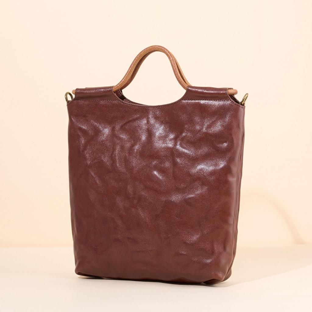 Cross-border leather whole tree paste hand scratching tannin real vegetable tanned cowhide tote bag handbag women's shoulder messenger bag bag