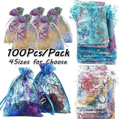 100 pezzi di sacchetti di gioielli glitterati sacchetti di organza trasparenti confezione regalo sacchetto vuoto decorazione della festa nuziale ca