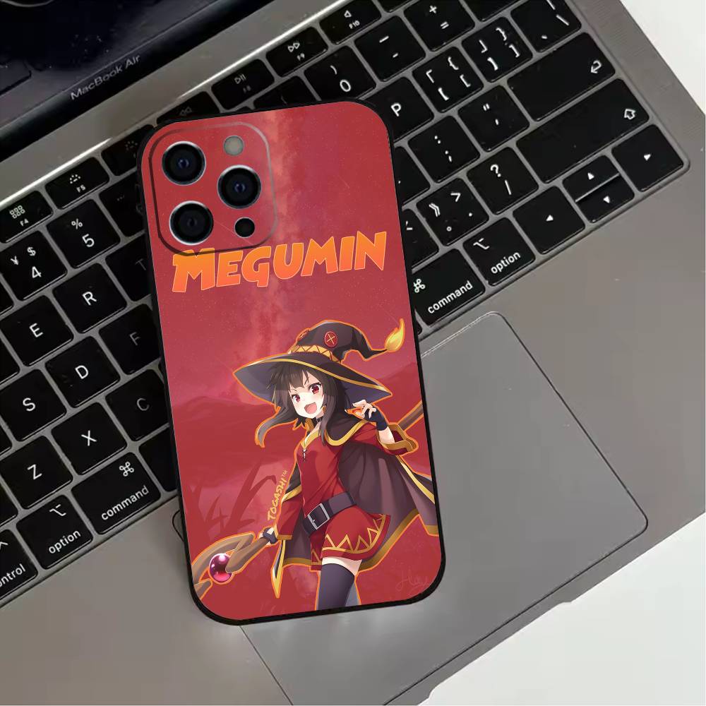 Megumin Anime K-KonoSubaS  Phone Case For iPhone 17,16,15,14,13,12,11 Plus,Pro Max,XS,Soft Silicone Black Cover