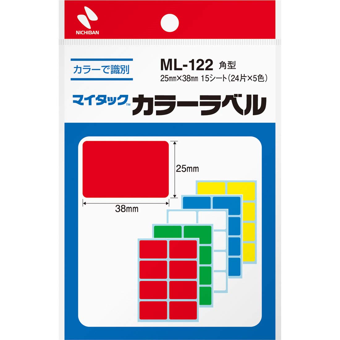 Nichiban MyTac Color 25 x 38 Assorted Labels, mm, Colors, ML-122