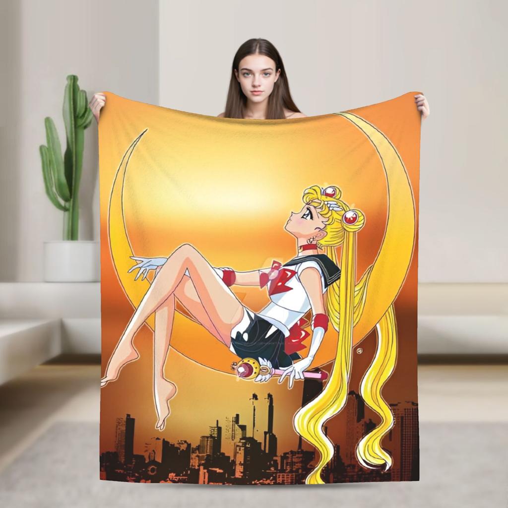 S-Sailor M-Moon Anime Blanket Camping Flannel Bedding Throws For Living Room Warm Soft Design Quality Bedspread Gift