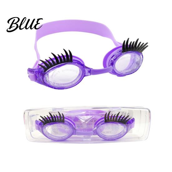 PC Lenses Goggles Kids Swim with Eyelashes Waterproof No Leakage Anti-Fog UV Adjustable Headband Protection Clear Lens Boys Girls Silicone Swimming