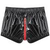 Herren Lackleder Boxershorts S-3XL: Elastischer Bund mit Reißverschluss und Knopf, zu öffnender Schritt für schicke Nachtwäsche