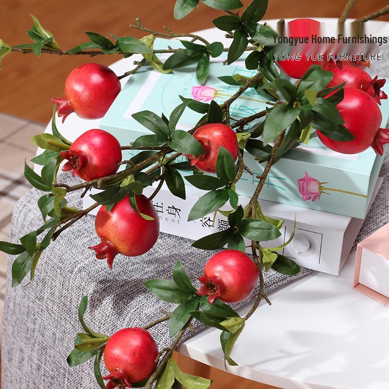 Artificial Pomegranate and Persimmon Fruit Flower Branch for Living Room or Entryway Decor