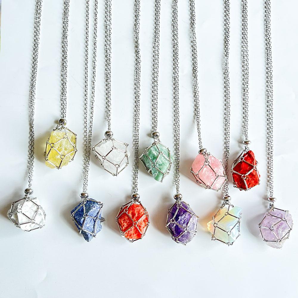 Raw Crystal Holder Necklace Cage for Stones DIY Adjustable Natural Gemstone Pendant Necklace Jewelry Colorful 2-4cm