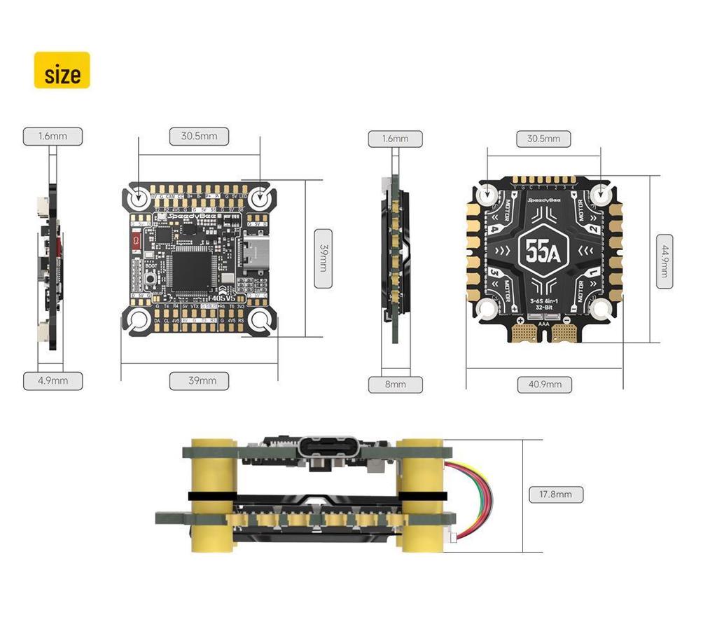 SpeedyBee F405 V5 Flight Controller with 55A 4-in-1 ESC (30x30)