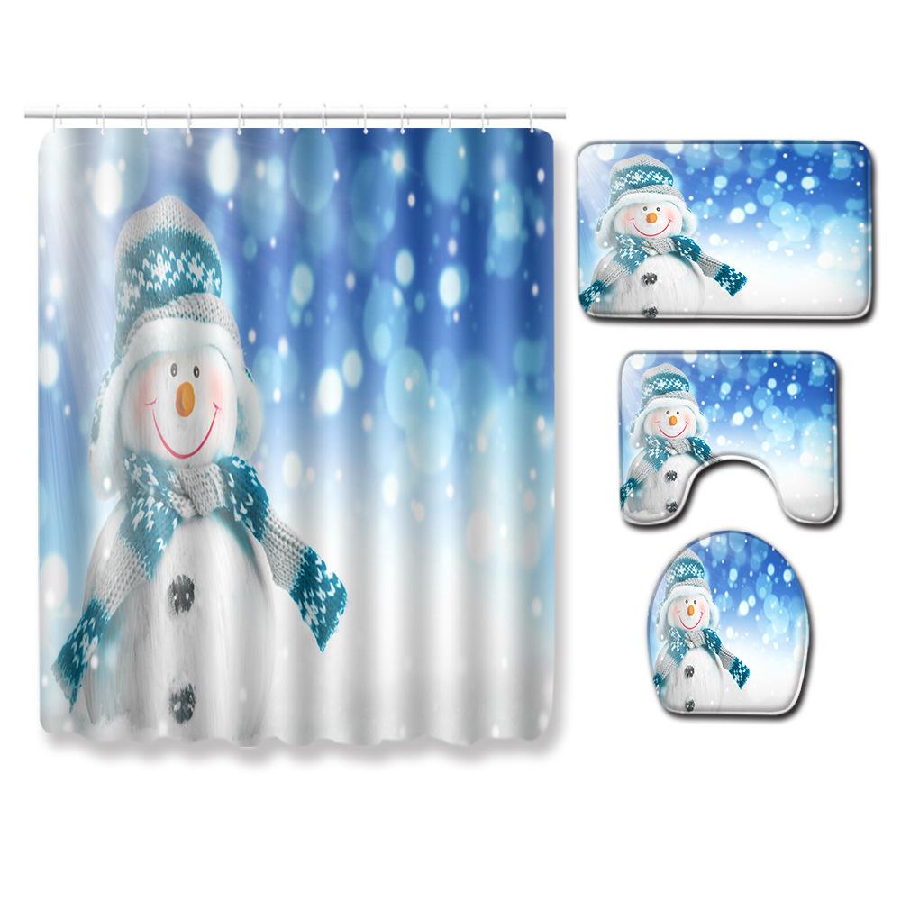 Christmas Bathroom Shower Curtain Four-Piece Combination Floor Mat Bathroom Water Absorbent Non-Slip Door Mat Bedroom Carpet