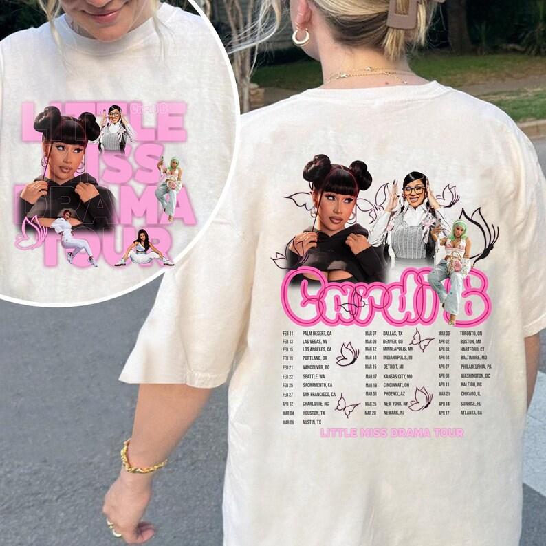 2026 Moda Letnia Modny T-shirt Mężczyźni Kobiety Vintage Top Koszulka z Trasy Cardi B Little Miss Drama Hip Hop Streetwear Oversize T-shirt
