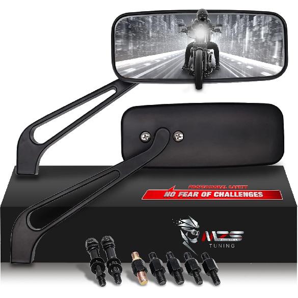 MZS Motorcycle Rear View Mirrors Universal Side Mirror Adjustment 8MM 10MM Mini Rectangle Black Compatible With Cruiser Chopper Touring Street Naked