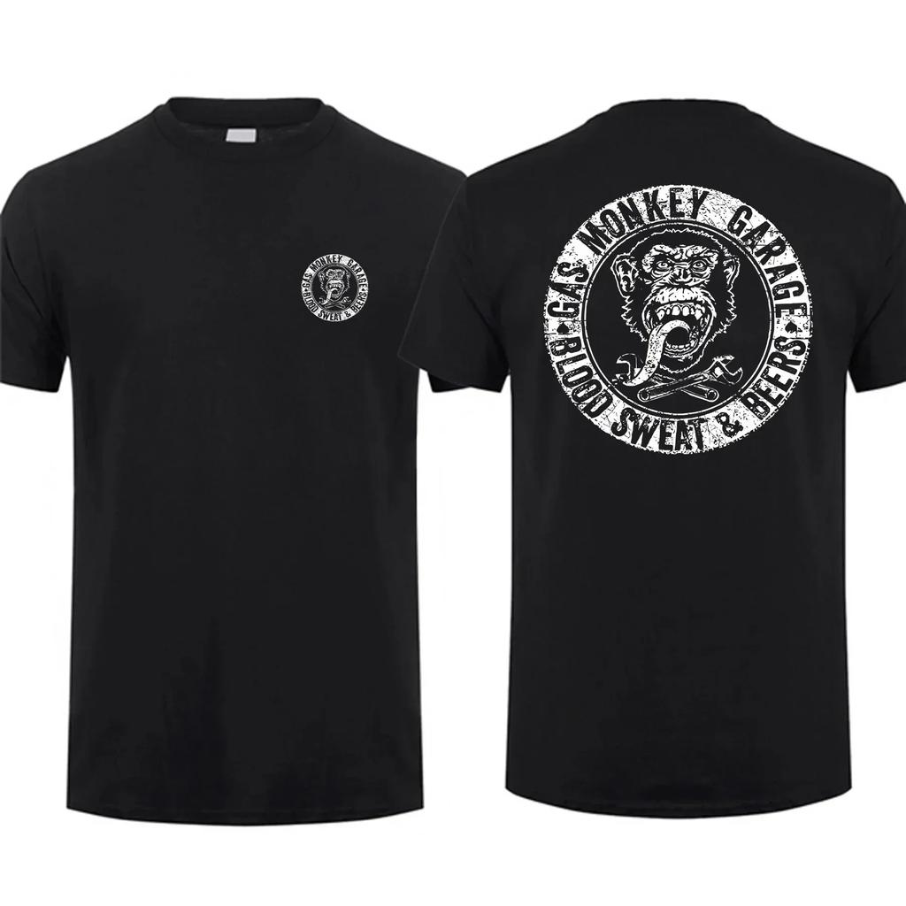 Amazing Tees Men T Shirt Casual Oversized Gas Monkeys Garage Hot Rods Circle Logo Limited Doublesided Tshirt Male Tshirts