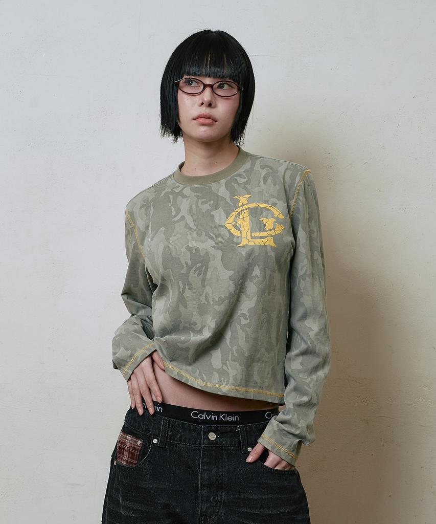 Lujeoseukeulleob Crack Logo Long Sleeve T-Shirt Camo