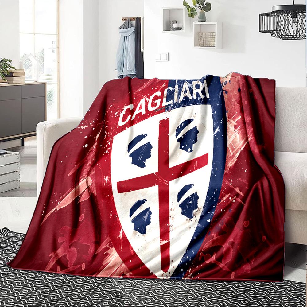 Cagliari Fußball Club Wappen Flanelldecke, Weiches Polyester, Modernes Design, Ganzjahres für Camping, Reisen, Geschenke für Feiertage oder Geburtstage