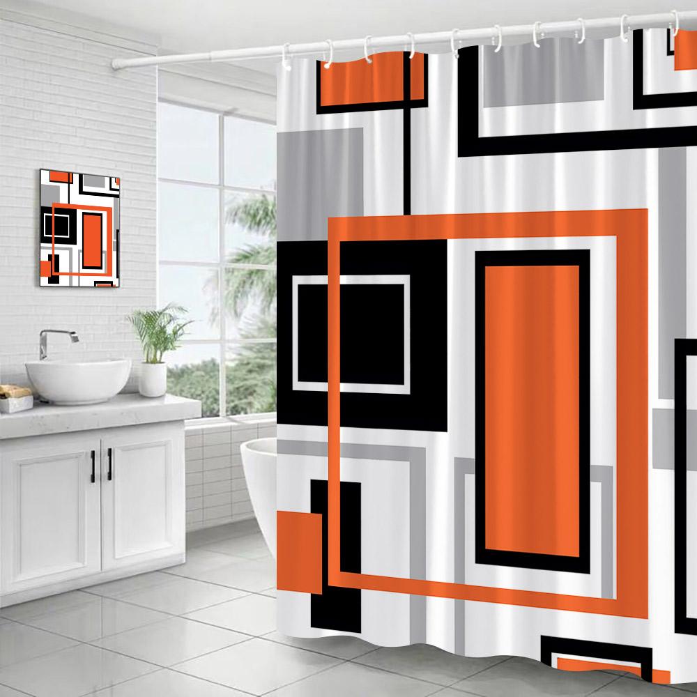 Creative Geometric Pink Shower Curtain Black Grey Square Pattern Modern Polyester Fabric Home Bathroom Curtains Decor With Hooks