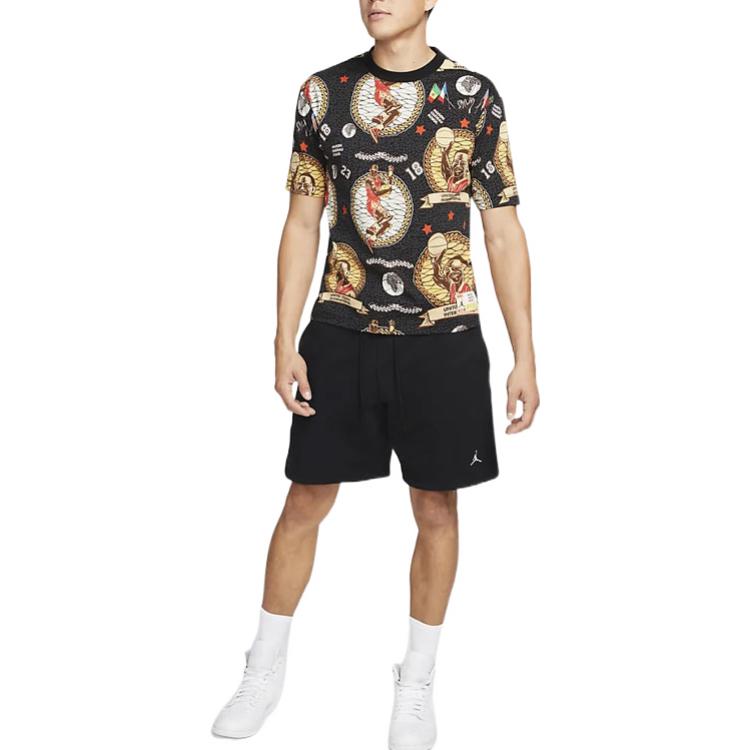 Jordan X Maison Chateau Rouge Patterned Short Sleeve T-Shirt Men Tops Black DJ9769-010