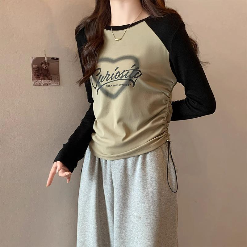 

Футболка с длинными рукавами и принтом в стиле ретро для женщин, с завязками на талии, с короткими рукавами и внутренним верхом XL