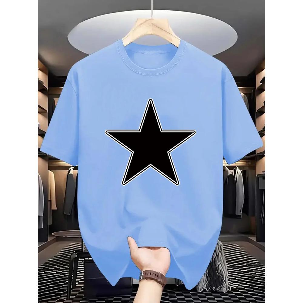 [Ležérní tričko s hvězdným potiskem] Pohodlné tričko s hvězdným potiskem - Pánské ležérní tričko s kulatým výstřihem a geometrickým designem, Pěticípá hvězda,