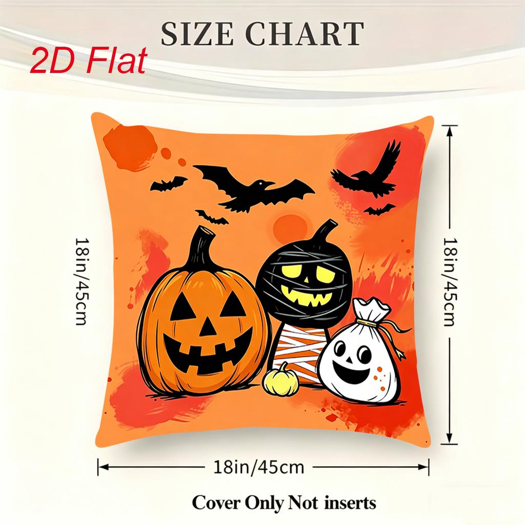 1pc Halloween Pumpkin Headed Ghost Print Polyester Pillowcase Home Decor Pillowcase Car Sofa Cushion Cover Home Halloween Decor 45x45cm